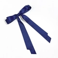 Detail shot of navy blue double-layered ribbon bow hair clip with smooth satin finish - Navy Blue