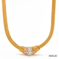 Golden snake chain necklace with an oval transparent gemstone pendant for women - Gold with White Gemstone (KDD126)