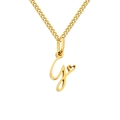 Gold titanium steel necklace featuring a cursive letter G pendant with heart detail - Letter G / Gold
