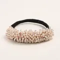 Elegant bun maker hair tie with white faux pearls and champagne crystal beads - R5-28# Beige Hair Bun Wigs