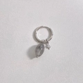 Vintage oval natural stone hoop earring with star charm in silver stainless steel - Silver Grey Purple Stone Style (DEP1737) / Silver