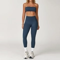 Women's slate blue bandeau sports bra and high-waist leggings yoga set in matte fabric - S / Top And Bottom / Sports Bra + Leggings / Navy Blue