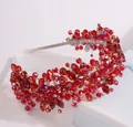 Bridal luxury headband with handmade deep red crystals on a silver frame - Red