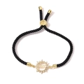 Bracelet ajustable en corde noire avec soleil doré et gravure MOM pour cadeau de fête des mères - Maman