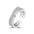 Silver multi-layer crisscross open ring with micro-paved cubic zirconia stones - Silver