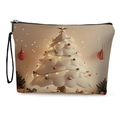 Portable makeup bag with beige Christmas tree print and convenient black wristlet - Christmas Tree Theme (Style 4)