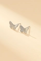 Silver butterfly stud earring featuring crystal wings and sleek hollow metal details - Silver Half-Butterfly