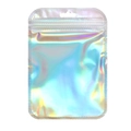 Detailed view of iridescent holographic resealable pouch with reflective metallic finish - 20pcs per pack (5.5*9cm) / Iridescent Rainbow