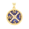 Gold compass pendant with blue gemstone and micro-paved diamonds for DIY jewelry - Compass-Lazurite