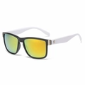 Square sports sunglasses with black and white frame and yellow polarized lenses - Black White Contrast Frame Golden Mirror Lens