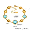 Bracciale in acciaio inossidabile dorato con vetro ceco blu sfaccettato e perline tonde - Oro Blu