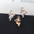 Ghost charm pendants with white enamel and golden G letter for DIY jewelry making - White Ghost with Letter G 12x20mm (15133)