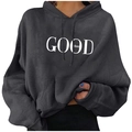 Dark grey hoodie with GOOD vibes print, drawstring hood, and front pocket for men - Dark Gray