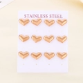 Lot de 6 paires de boucles d'oreilles cœur en or rose sur carte en acier inoxydable - Style Or Rose (KE116839-HR)