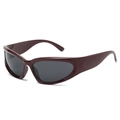 Y2K wrap-around sports sunglasses with burgundy frames and grey lenses for cycling - Deep Red Frame Grey Lens