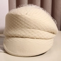 Elegant cream wool beret with pearl-studded mesh veil in classic French vintage style - Pearl Veil Newsboy Cap / White