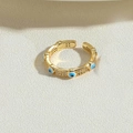 14K gold plated open adjustable ring with blue evil eye and sparkling crystals - Blue (JZ0377-6)