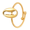 Macro detail of 18K gold-plated twisted ring featuring a seashell and double-bead design - Hollow Shell Style(N-869)
