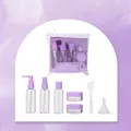 7-piece purple travel bottle set including spray, pump, jars and funnel in transparent bag - SY761-Purple (80ml Empty Bottle + Cream Jar Set)
