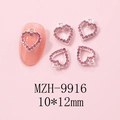Detail of Y2K hollow heart nail charms with pink rhinestones for Valentine manicure - Silver Heart Pave Pink Rhinestone Charm (9916)