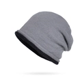 Winter grey knit slouchy beanie hat with warm black lining for women stylish cold weather - Gray With Contrasting Roll Edge