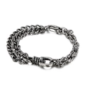 Men's vintage silver titanium steel bracelet featuring double Cuban chains and U-buckle - Vintage Black (KB147961-KLHQ)