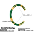 Detail view of green enamel C-shaped bamboo bracelet with 5.6cm diameter dimensions - Green Enamel Striped Style (Z330)