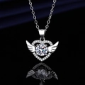 Silver S925 heart pendant necklace with angel wings and round cut white zircon stone - Xl-103