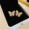 Exquisite gold-framed pink butterfly stud earrings with white textured wings in a gift box - 27# Gold-White-Pink Butterfly