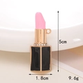 Detail of a lipstick pendant with black enamel finish, gold metal ring, and pink crystal accents - D166 Lipstick (Pink)