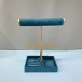 Porte-bijoux à 3 niveaux en velours bleu paon avec cadre doré et plateau à bagues - Boîte à Bijoux Carrée (Bleu)