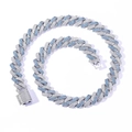 Catena cubana 14mm argento con zirconi blu e trasparenti e chiusura a scatto quadrata sicura - Bracciale da 7 Pollici (Circa 18cm) / Zircone Blu + Zircone Bianco
