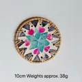 10cm Rattan coaster with blue star shell inlay and pink heart pattern for teapot - Heart Blue Flower 10CM