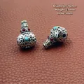 Retro versilberter Flaschenkürbis-Anhänger mit Türkis-Inlay, Größe 16x23mm - Stil 7 (16mmx23mm)