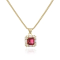 Detalle del collar chapado en oro de 18K con colgante de circón rojo y cristales blancos - Dorado/Rojo