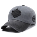 Retro washed cotton baseball cap with maple leaf patch and Canada side embroidery - Adjustable / Grey and Black