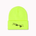 Gros plan détaillé du bonnet vert néon avec broderie des mains de la Création d'Adam - M (56-58cm) / Jaune Néon