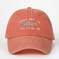 Vintage washed brick red baseball cap featuring 'Women Want Me Fish Fear Me' embroidery - One Size / Orange