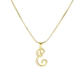 Gold plated snake chain necklace with zircon paved cursive letter E pendant for women - Letter E / Gold