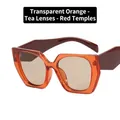 Lunettes de soleil polygonales avec monture orange transparent et verres de couleur thé - Monture orange transparente, branche rouge - Verre thé