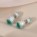 Elegant emerald silver stud earrings with crystals on beige silk background - Silver (ED65435)