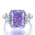 Luxury ring with purple radiant cut stone and clear side diamonds in silver setting - US 6 / Blue and Purple
