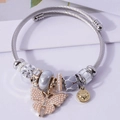 Bracciale fai-da-te in acciaio inossidabile con ciondoli farfalla e cuore di perle - Grigio