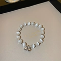 White cat eye stone beaded bracelet with silver heart charms and metallic spacers - Bell Charm Style (9#)