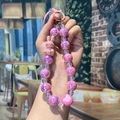 Pink and purple beaded phone strap with cute 3D bunny pendant and plastic hook - Purple Pink Rabbit