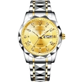 Montre quartz homme bicolore or et argent avec cadran doré, chiffres romains et diamants - Bracelet Or Cadran Doré Hommes