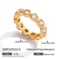 Golden stainless steel eternity ring with round white zircons, 5mm width - Gold Round Eternity Band Style (JDR0105010-8)