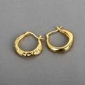 Minimalist gold S925 sterling silver hoop earrings with unique hammered texture design - Asymmetric Fluid Hoop / Gold