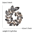 Olive branch wreath brooch with dark grey rhinestones, dimensions and weight details - Gray