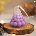 Purple bubble Christmas tree candle with festive ribbon and wooden base decor - Small / Purple